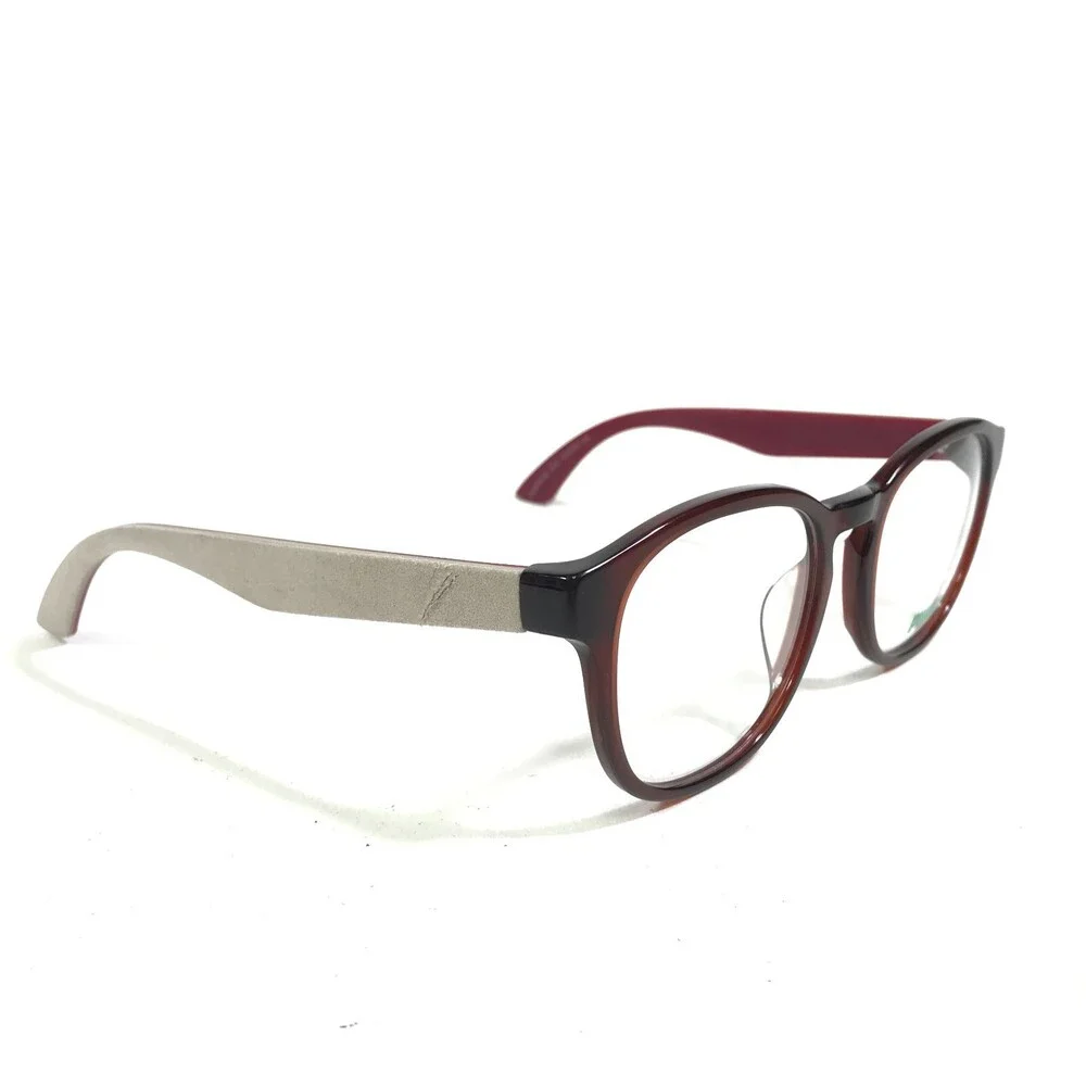 Puma Eyeglasses Frames PU00400A 012 Beige Red Round Suede Leather 53-20-140